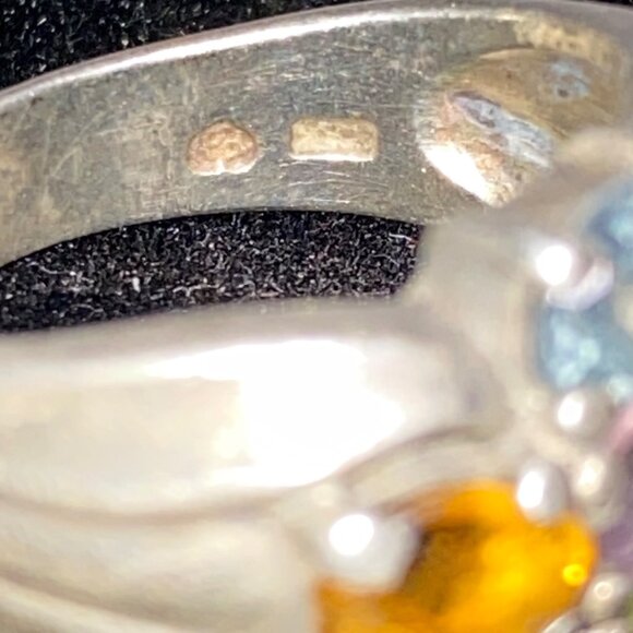 Ring 5 Stones Blue Topaz Amethyst Tourmaline Citrine Faceted Sterling Silver Sta - Picture 14 of 16